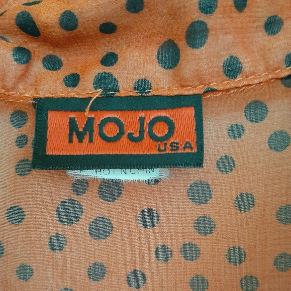 Moss Red Sheer Blouse with Black Polka Dots - Picture 3 of 5